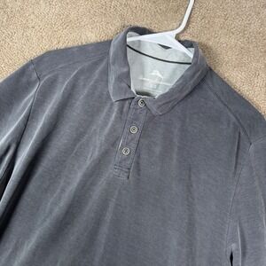Tommy Bahama Polo Shirt Mens Large Gray Short Sleeve Tencel Blend Textured